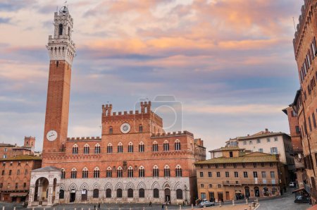 Photo for Palazzo Pubblico and Torre del Mangia piazza del campo in Siena in Tuscany, Italy - Royalty Free Image