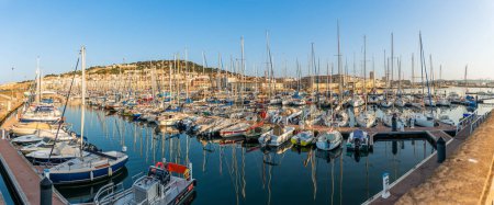 Photo for Panoramic of the fishing port and the marina of Sete, in Herault, in Occitanie, France - Royalty Free Image