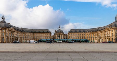 Photo for Place de la Bourse and a tram at its station, in Bordeaux in Nouvelle-Aquitaine, France - Royalty Free Image