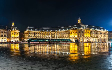 Photo for Place of the stock market at night in Bordeaux, France - Royalty Free Image