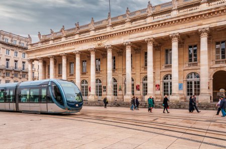 Photo for January 29, 2011: The Grand Theatre de Bordeaux and a tram passing in front, in Gironde, Nouvelle-Aquitaine, France - Royalty Free Image