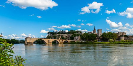 Panorama d'Avignon avec le pont Saint Benezet sur le Rhône, Vaucluse, Provence, France