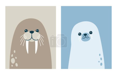 Photo for Vector illustration of cute walrus and seal portraits - Royalty Free Image