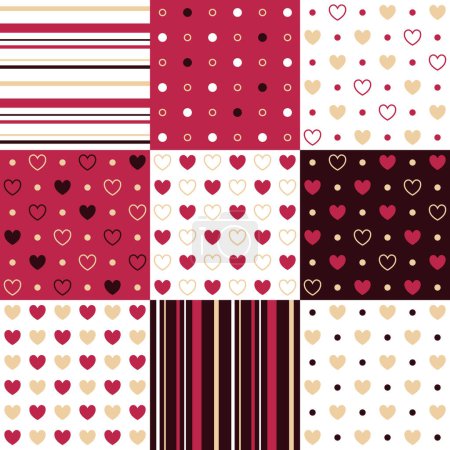 Photo for Romantic collection of vector seamless patterns with hearts in the colors of the year 2023 viva magenta - Royalty Free Image