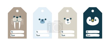 Photo for Gift tag and label vector templates with cute arctic animals - walrus, penguin, polar bear and fur seal - Royalty Free Image