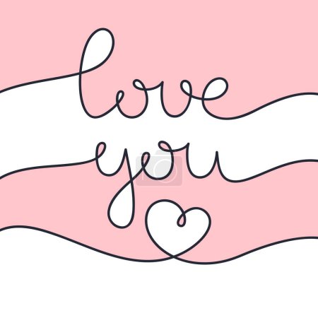 Photo for Lettering text love you and heart. Vector illustration hand drawn one line art. Decorative romantic card or poster - Royalty Free Image