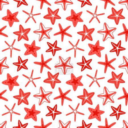 Photo for Vector seamless pattern with starfish on a white background. Summer sea print. - Royalty Free Image