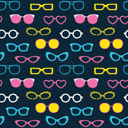 Photo for Vector seamless pattern with sunglasses on dark background - Royalty Free Image