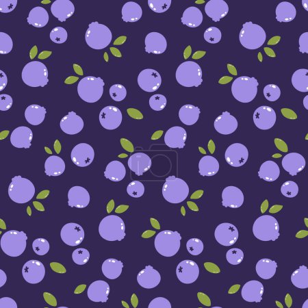 Photo for Cute vector seamless pattern with blueberries and leaves on dark background - Royalty Free Image