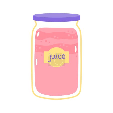 Photo for Berry juice in a glass jar. Cute cartoon print in pastel colors. Vector sweet dessert isolated on white background - Royalty Free Image