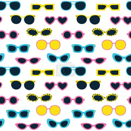 Téléchargez les illustrations : Vector seamless pattern with sunglasses on a white background - en licence libre de droit