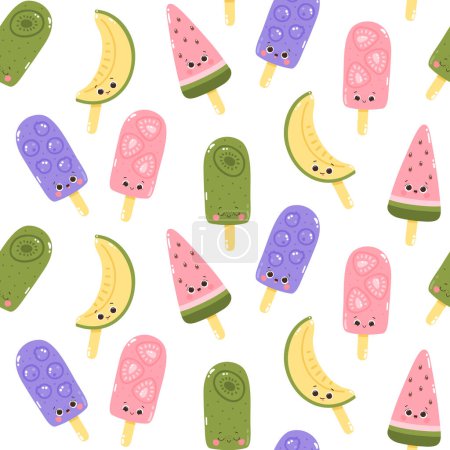 Photo for Vector seamless pattern with fruit ice creams on a white background. Cold dessert. Summer sweetness. - Royalty Free Image