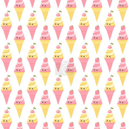 Photo for Vector seamless pattern with fruit ice creams on a white background. Cold dessert. Summer sweetness. - Royalty Free Image