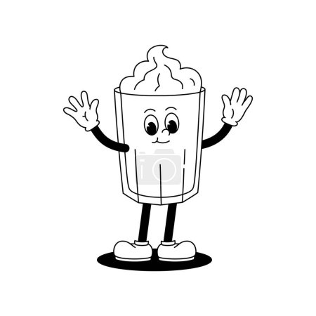 Photo for Vector cartoon retro mascot monochrome illustration of walking glass. Vintage style 30s, 40s, 50s old animation. The clipart is isolated on a white background. - Royalty Free Image