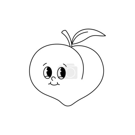Photo for Vector cartoon retro mascot monochrome illustration of peach. Vintage style 30s, 40s, 50s old animation. The clipart is isolated on a white background. - Royalty Free Image