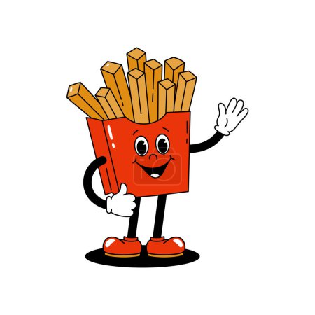 Photo for Vector cartoon retro mascot color illustration walking french fries. Vintage style 30s, 40s, 50s old animation. The clipart is isolated on a white background. - Royalty Free Image
