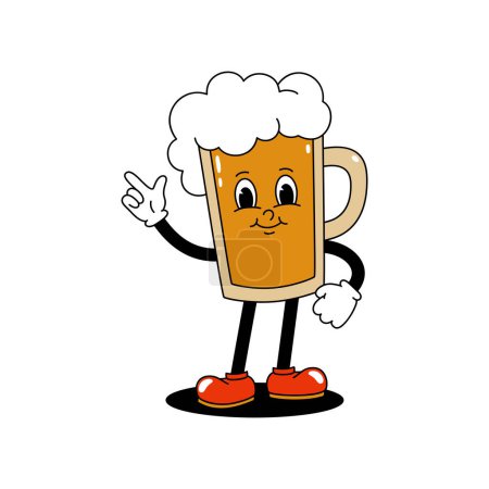 Photo for Vector cartoon retro mascot color illustration of a walking glass of beer. Vintage style 30s, 40s, 50s old animation. The clipart is isolated on a white background. - Royalty Free Image