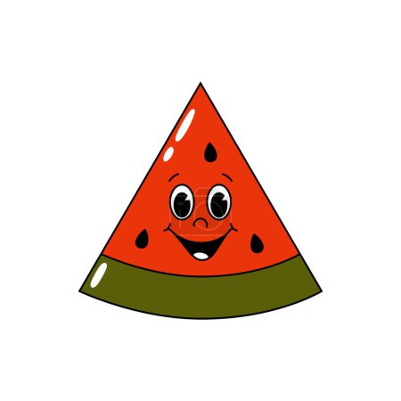 Photo for Vector cartoon retro mascot color illustration of a watermelon slice. Vintage style 30s, 40s, 50s old animation. The clipart is isolated on a white background. - Royalty Free Image