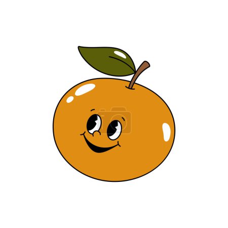 Photo for Vector cartoon retro mascot color illustration orange tangerine. Vintage style 30s, 40s, 50s old animation. The clipart is isolated on a white background. - Royalty Free Image