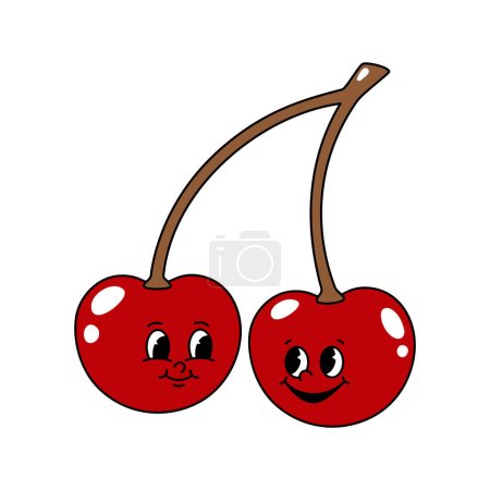 Photo for Vector cartoon retro mascot color illustration of cherry. Vintage style 30s, 40s, 50s old animation. The clipart is isolated on a white background. - Royalty Free Image