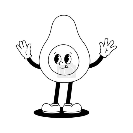 Photo for Vector cartoon retro mascot monochrome illustration of walking avocado. Vintage style 30s, 40s, 50s old animation. The clipart is isolated on a white background. - Royalty Free Image