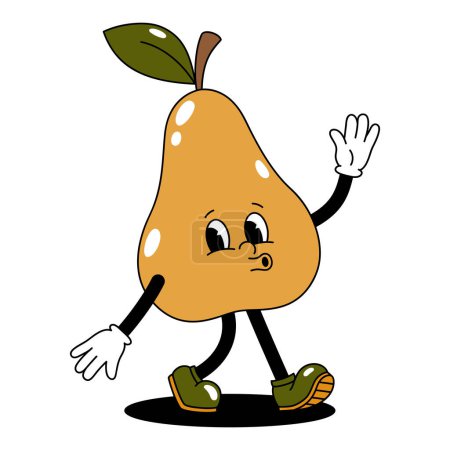 Photo for Vector cartoon retro mascot color illustration of walking pear. Vintage style 30s, 40s, 50s old animation. The clipart is isolated on a white background. - Royalty Free Image