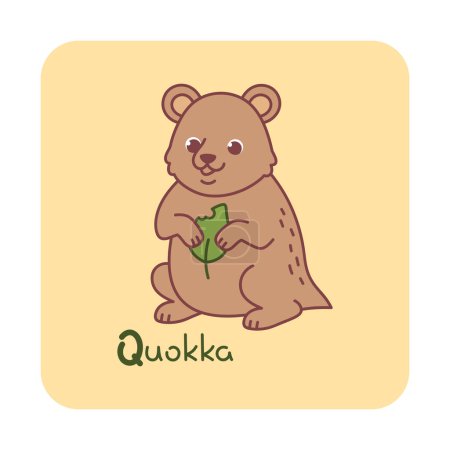 Photo for Vector square card from the alphabet with a cute animal for kids learning. The letter Q - quokka. Illustration with caption. Hand-drawn character on a yellow background with a white frame - Royalty Free Image
