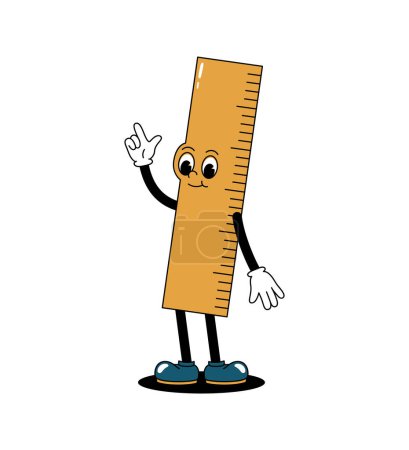 Photo for Vector cartoon retro mascot color illustration of walking ruler. Vintage style 30s, 40s, 50s old animation. The clipart is isolated on a white background. - Royalty Free Image