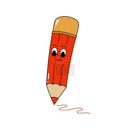 Photo for Vector cartoon retro mascot color illustration of pencil. Vintage style 30s, 40s, 50s old animation. The clipart is isolated on a white background. - Royalty Free Image