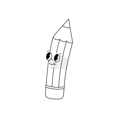 Photo for Vector cartoon retro mascot monochrome illustration of pencil. Vintage style 30s, 40s, 50s old animation. The clipart is isolated on a white background. - Royalty Free Image