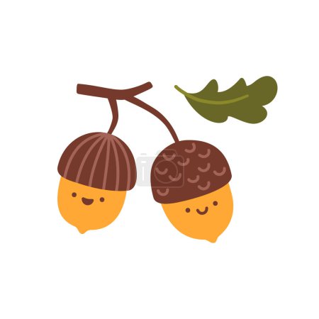 Photo for Vector illustration of cute acorn characters with leaf isolated on white background - Royalty Free Image