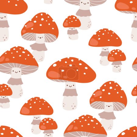 Photo for Vector seamless pattern with cute fly agaric mushroom characters on a white background - Royalty Free Image