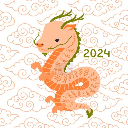 Photo for Vector illustration symbol of 2024 - Chinese dragon trendy color Peach Fuzz - Royalty Free Image