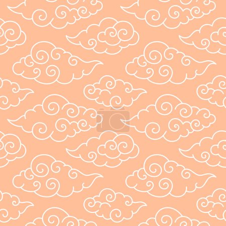 Photo for Vector seamless pattern with clouds in Chinese style. Trendy color of 2024 Peach Fuzz - Royalty Free Image