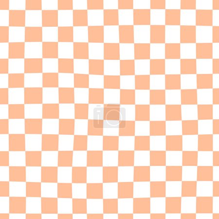 Illustration for Vector kawaii seamless checkered chessboard pattern. Trendy color of 2024 Peach Fuzz - Royalty Free Image