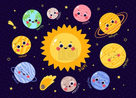 Photo for Vector set of cute solar system planets stickers - Royalty Free Image