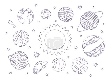 Photo for Vector set of linear monochrome illustrations of solar system planets - Royalty Free Image