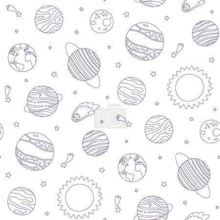 Photo for Vector seamless pattern with linear monochrome planets of the solar system on a white background - Royalty Free Image
