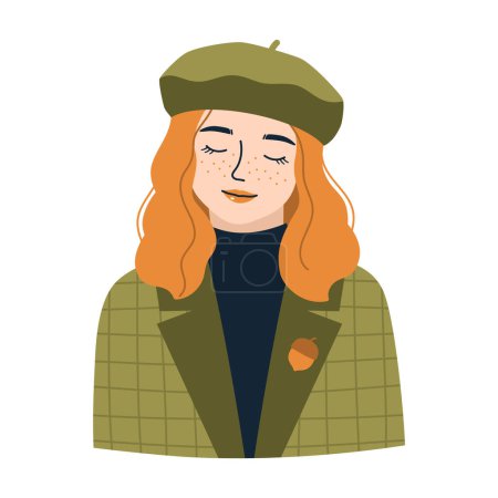 Photo for Vector illustration of a portrait of a beautiful girl with red hair in a beret. Isolated on white background - Royalty Free Image