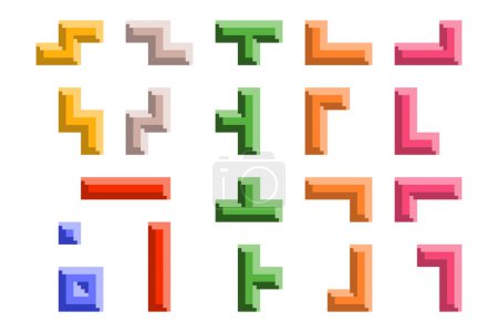 Photo for Vector set of illustrations of Tetris game puzzle elements isolated on white background - Royalty Free Image