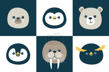 Photo for Vector illustration of cute muzzles of arctic animals - penguins, polar bear, fur seal and walrus - Royalty Free Image