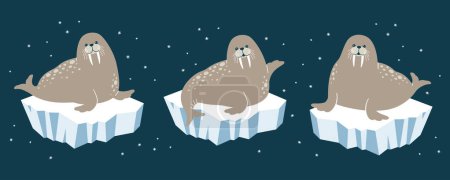 Photo for Vector illustration of  cute walruses on icebergs - Royalty Free Image