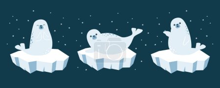 Photo for Vector illustration of cute fur seals on icebergs - Royalty Free Image