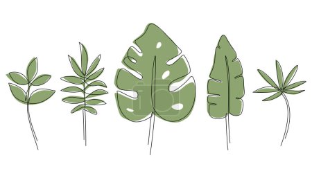 Photo for Vector illustration of tropical leaves drawn in one line - Royalty Free Image
