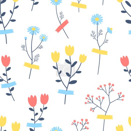 Photo for Vector romantic spring seamless pattern with branches and flowers glued with tape - Royalty Free Image