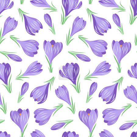 Photo for Vector seamless pattern with spring crocus flowers on a white background - Royalty Free Image