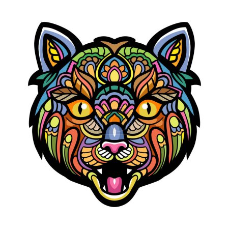 Illustration for Colorful cat head mandala art isolated on white background - Royalty Free Image
