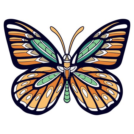 Ilustración de Artes mandala mariposa colorido aislado sobre fondo blanco - Imagen libre de derechos