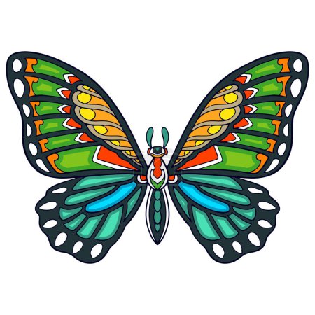 Ilustración de Artes mandala mariposa colorido aislado sobre fondo blanco - Imagen libre de derechos