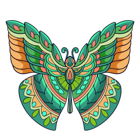 Téléchargez les illustrations : Papillon coloré mandala arts isolés sur fond blanc. - en licence libre de droit